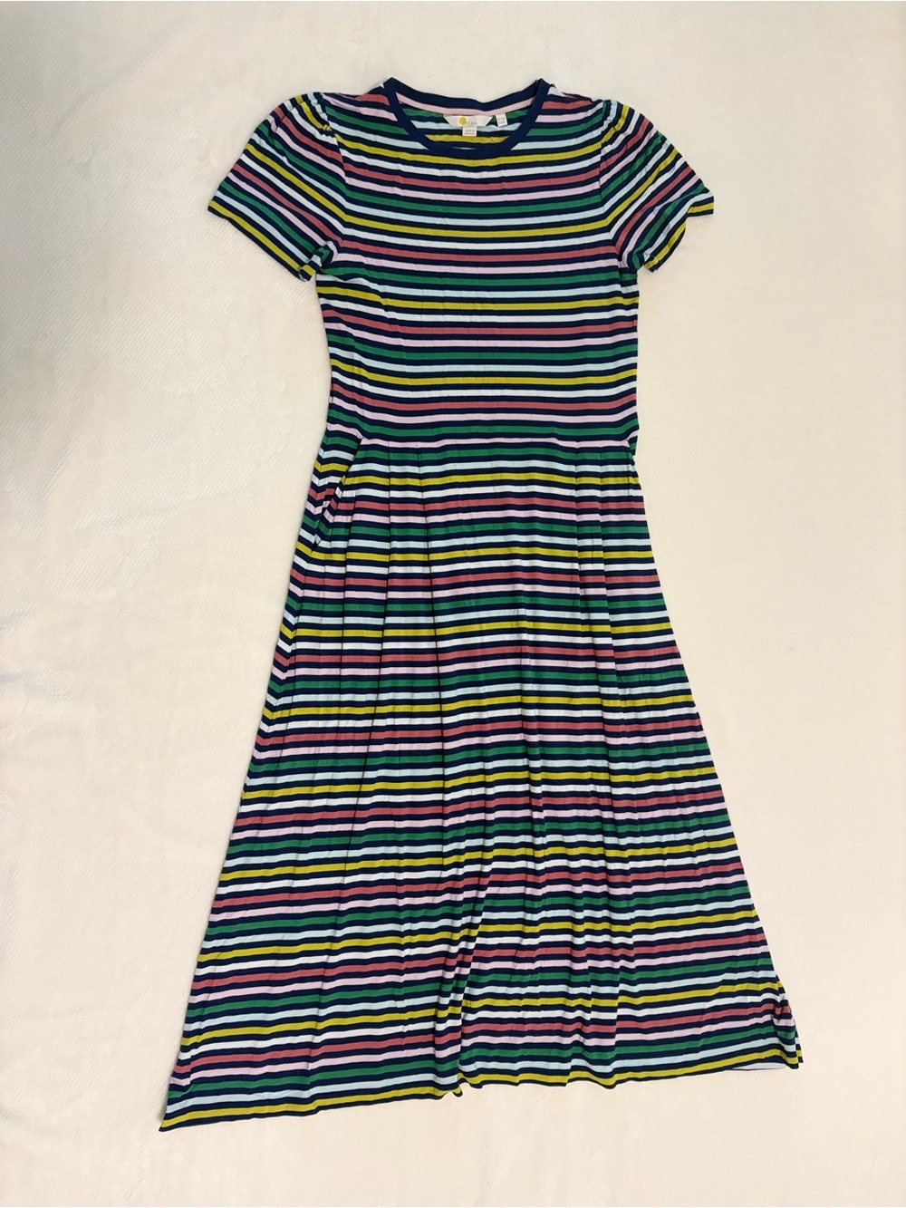 Boden Navy Striped Tee with Green, Pink & Yellow Accents
